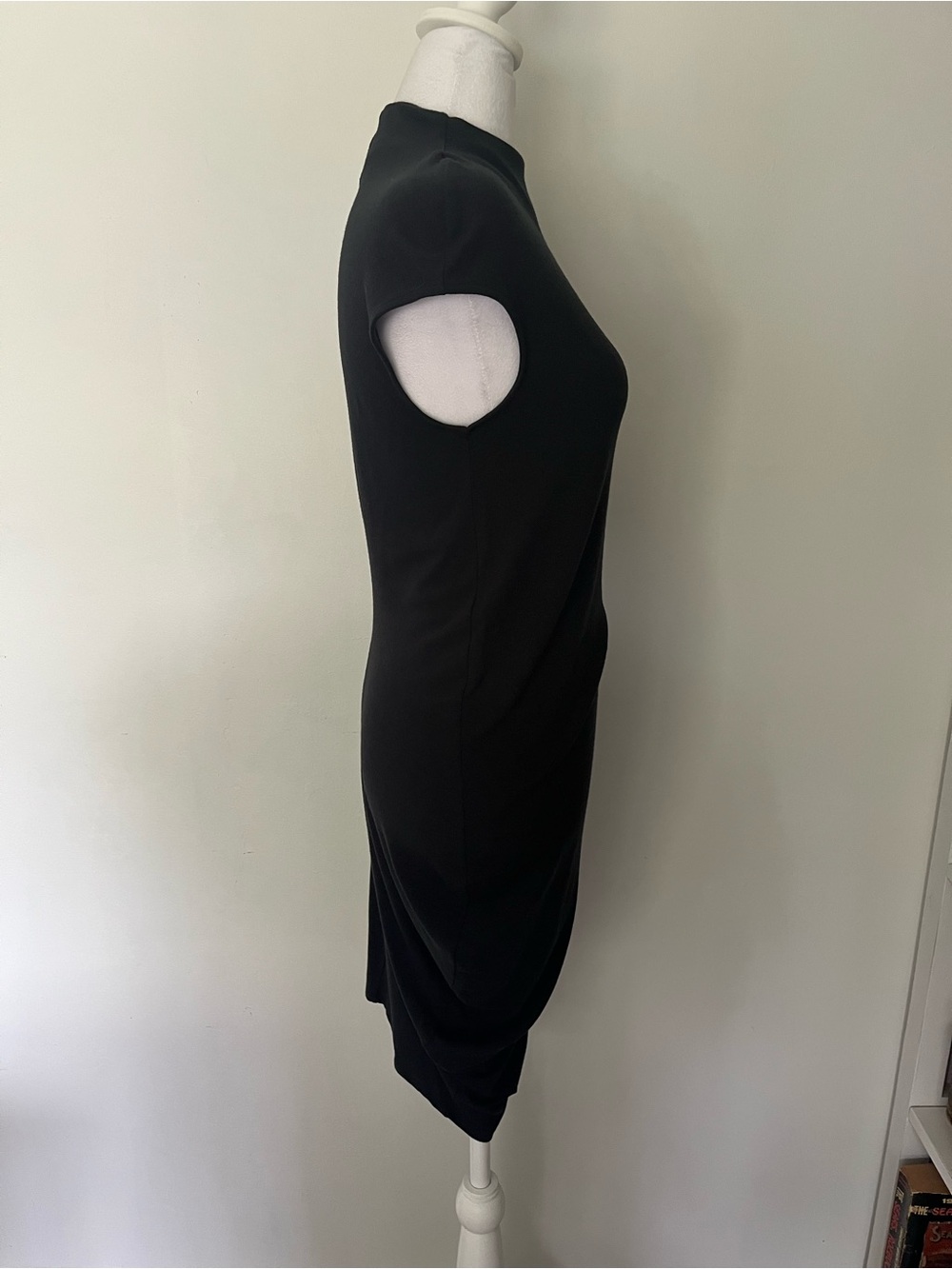 Helmut Lang Black Midi Sheath Dress with Side Drape - Picture 5 of 6